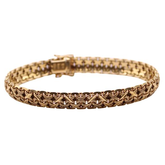 Hirsh Chitrik 14k Yellow Gold Sandblast Texture Woven Pattern Link Bracelet 7.25 - Picture 5 of 7